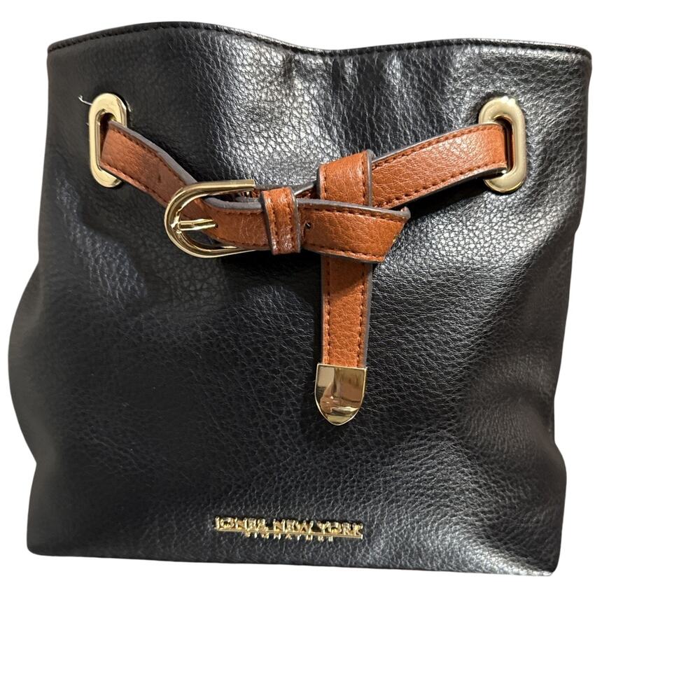 Jones New York Signature Charlotte Crossbody bag in black with a brown strap.